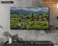 Cozy Pastoral Frame TV Art, Rolling Hills Sheep Farm Samsung Frame TV Download, 4K Textured Scenery Art