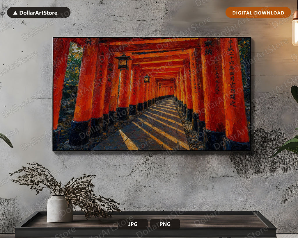 Cozy Asian Temple Gate Frame TV Art, Samsung Frame TV 4K Digital Download, Textured Tunnel Screensaver