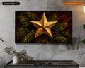 Cozy Christmas Frame TV Art, Gold Star & Evergreen, Samsung TV Digital Download 4K