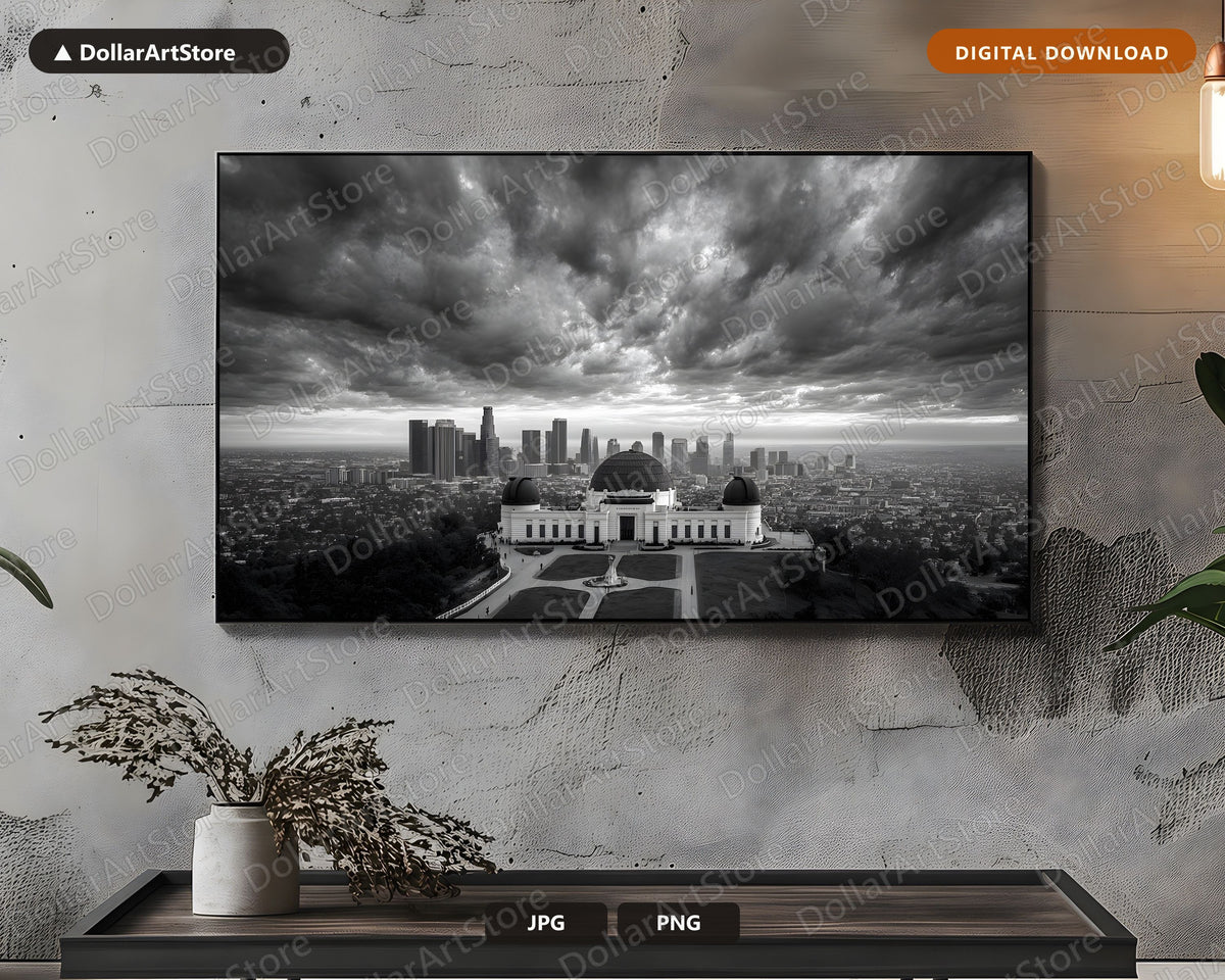 Dark Moody LA Observatory Frame TV Art, Samsung Frame TV Digital Download, 4K Urban Landscape Screensaver