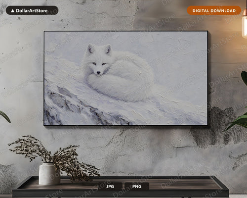 Cozy Arctic Fox Frame TV Art, Samsung Frame TV Digital Download, 4K Textured Winter Screensaver