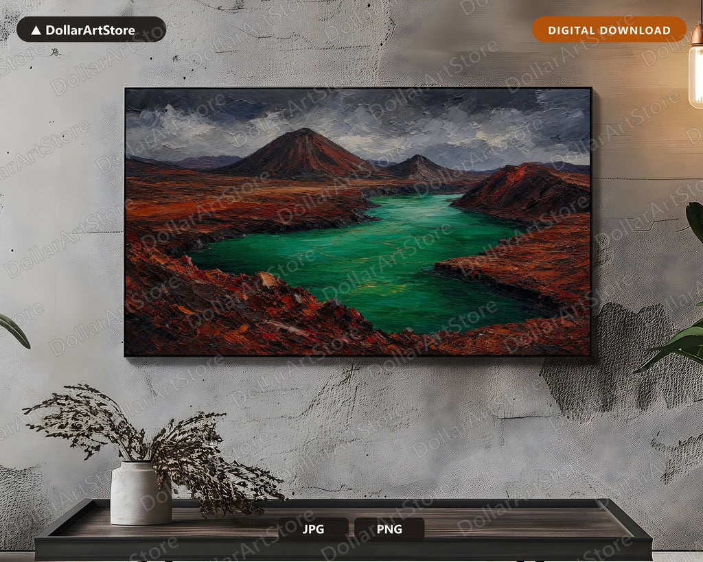 Volcanic Landscape Frame TV Art, Emerald Lake Scenery 4K Samsung Frame TV Digital Download