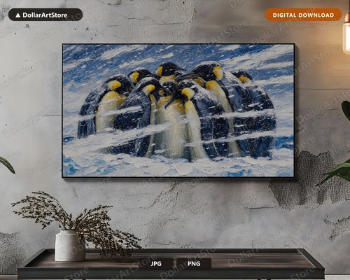 Cozy Arctic Penguins Winter Textured Frame TV Art