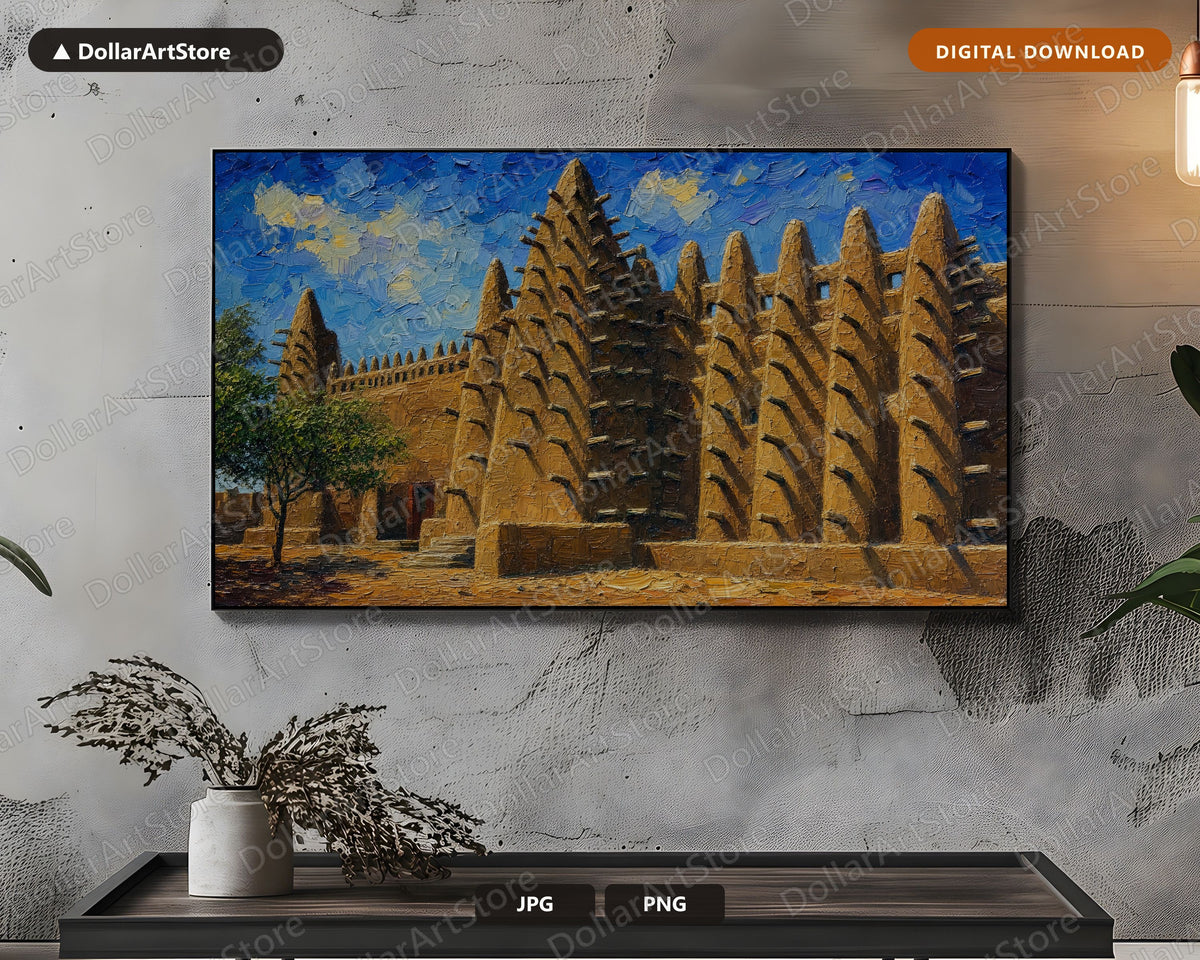 Earthy African Architecture Frame TV Art, Samsung Frame TV Digital Download, 4K Textured Scenery
