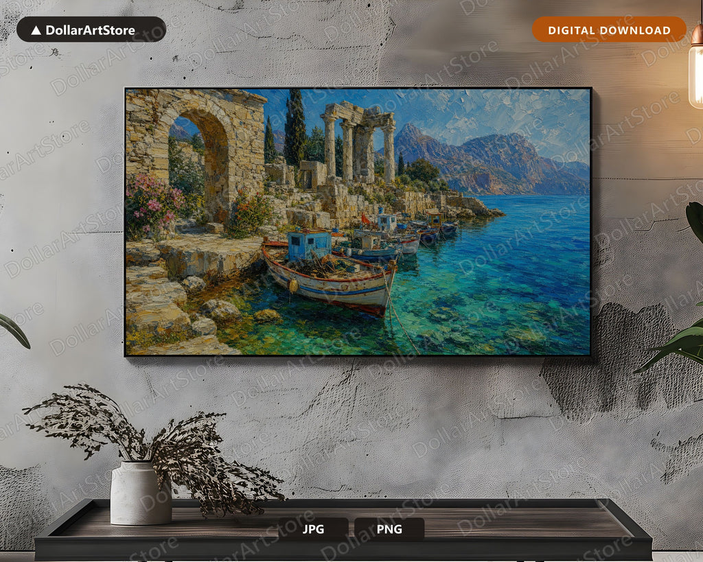Mediterranean Ruins Frame TV Art, Samsung Frame TV Digital Download, Coastal Scenery 4K