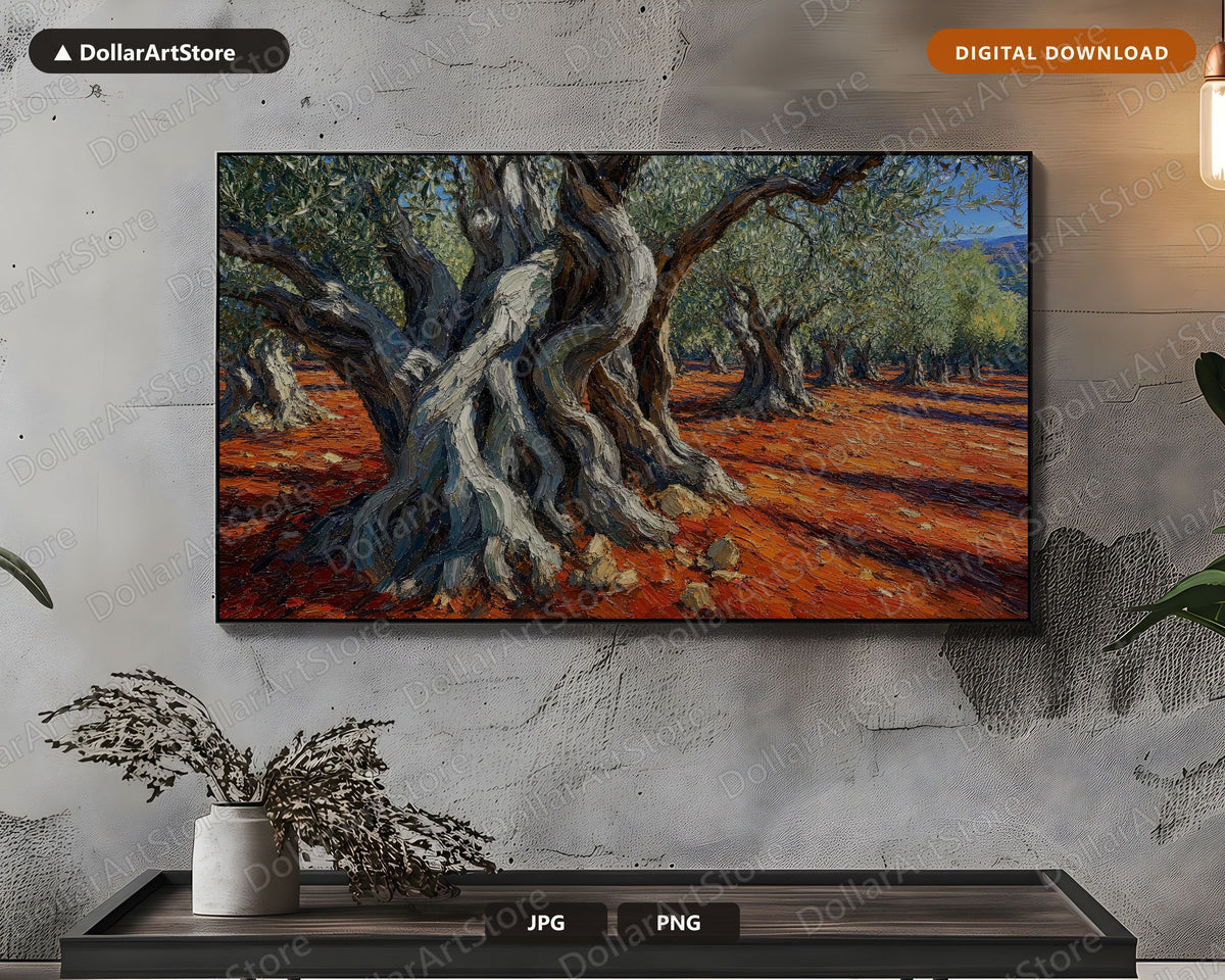 Cozy Earthy Olive Grove Frame TV Art, Samsung Frame TV Digital Download, 4K Textured Landscape Screensaver