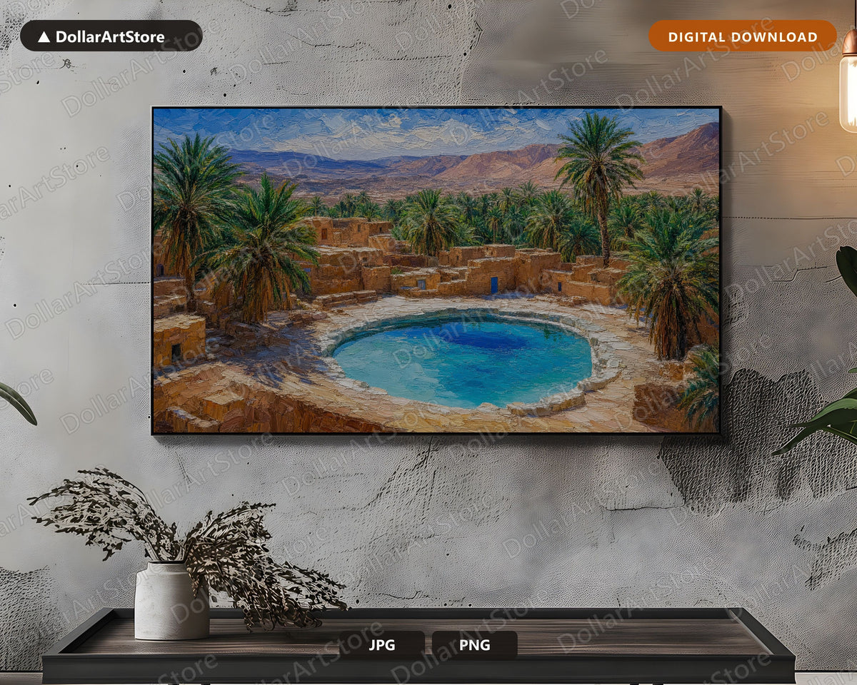 Cozy Desert Oasis Frame TV Art, Middle East Landscape, Samsung Frame TV Digital Download, 4K Screensaver