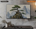 Cozy East Asian Bonsai Frame TV Art, Samsung Frame TV Digital Download, 4K Textured Mountain Scenery
