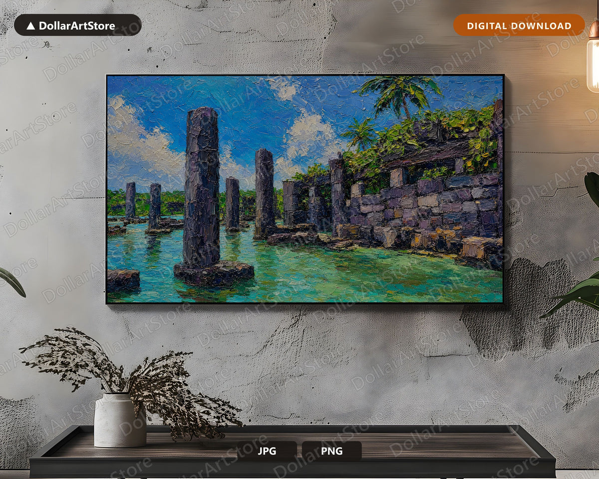 Tropical Ruins Frame TV Art, Samsung Frame TV Digital Download, 4K Textured Scenery