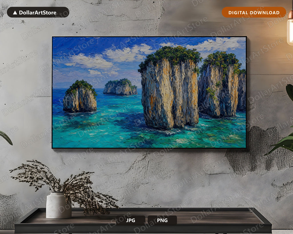 Tropical Island Scenery Frame TV Art, Samsung Frame TV Digital Download, 4K Coastal Landscape