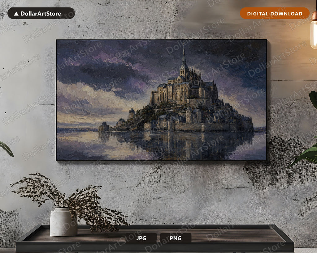 Moody Medieval Castle Frame TV Art, Textured European Landscape 4K Samsung TV Screensaver