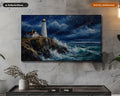 Cozy Lighthouse Frame TV Art, Samsung Frame TV Digital Download, 4K Textured Coastal Scenery