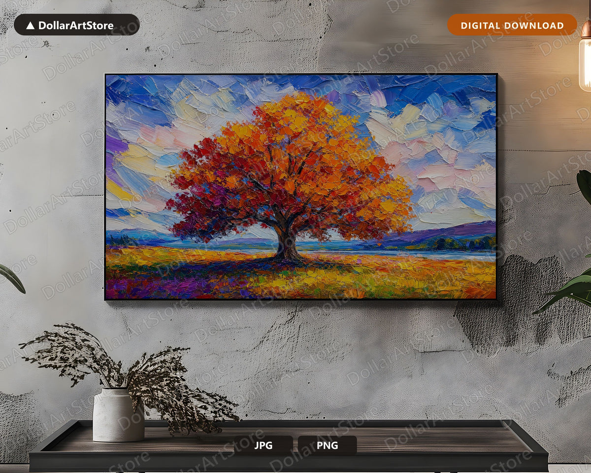 Colorful Tree Landscape Frame TV Art, Samsung Frame TV 4K Digital Download, Textured Scenery Art