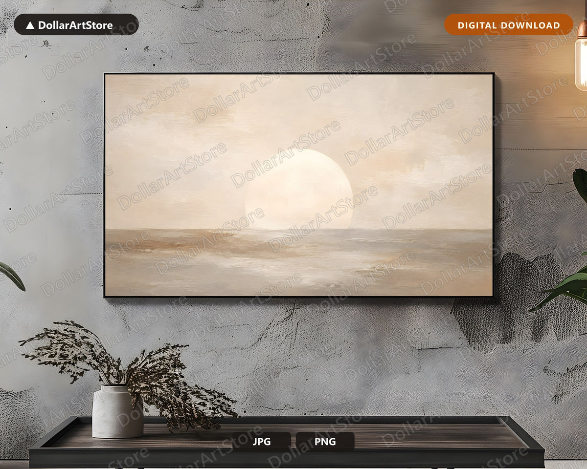 Neutral Moon Frame TV Art, Samsung Frame TV Digital Download, 4K Minimalist Landscape Screensaver
