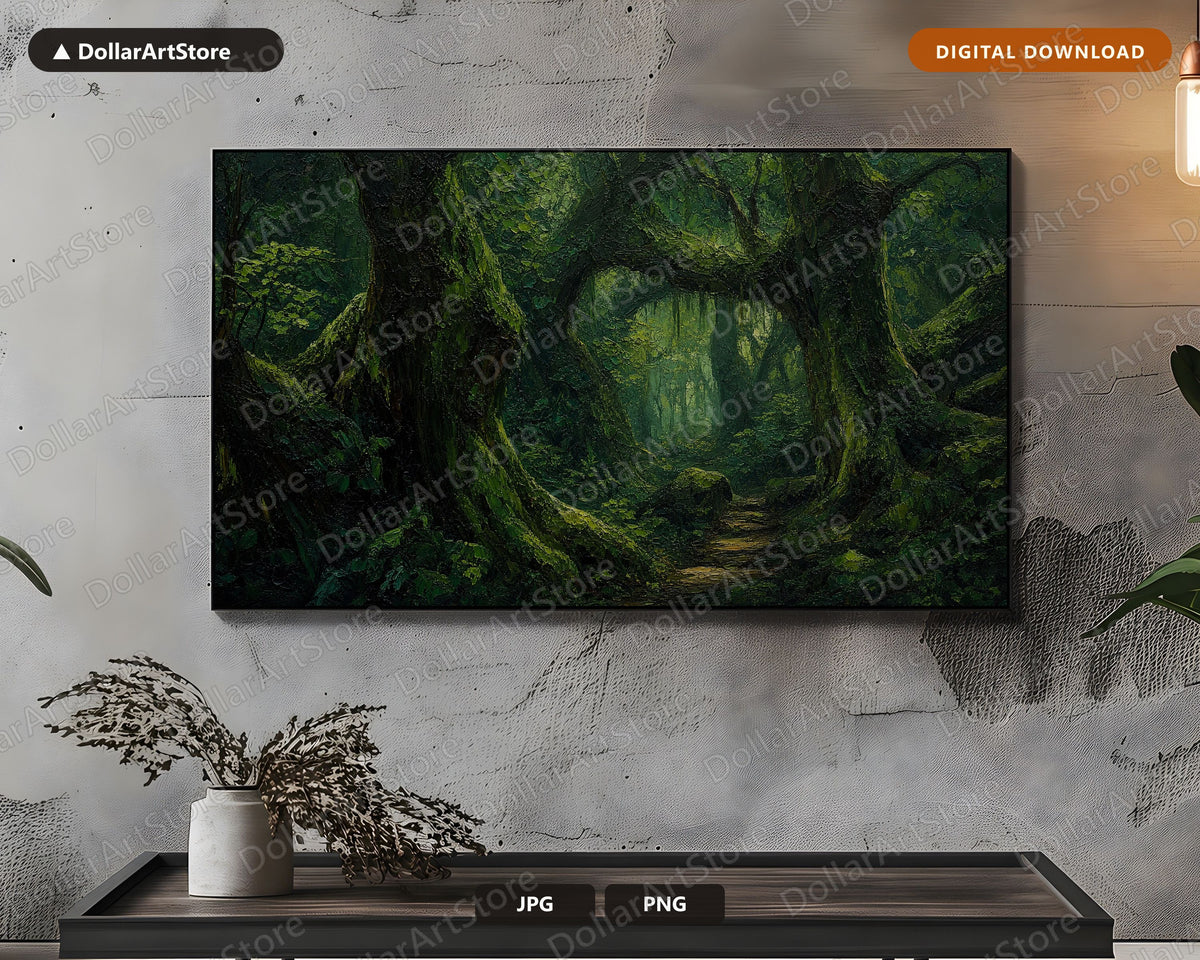 Woodland Jungle Forest Frame TV Art, Lush Green Scenery Samsung Frame TV Digital Download, 4K Nature Art