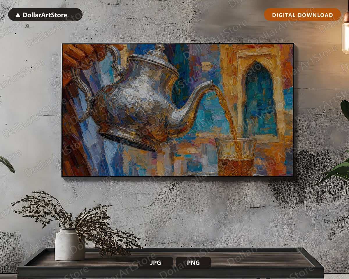 Cozy North Africa Frame TV Art, Textured Teapour Scene Samsung TV Digital Download