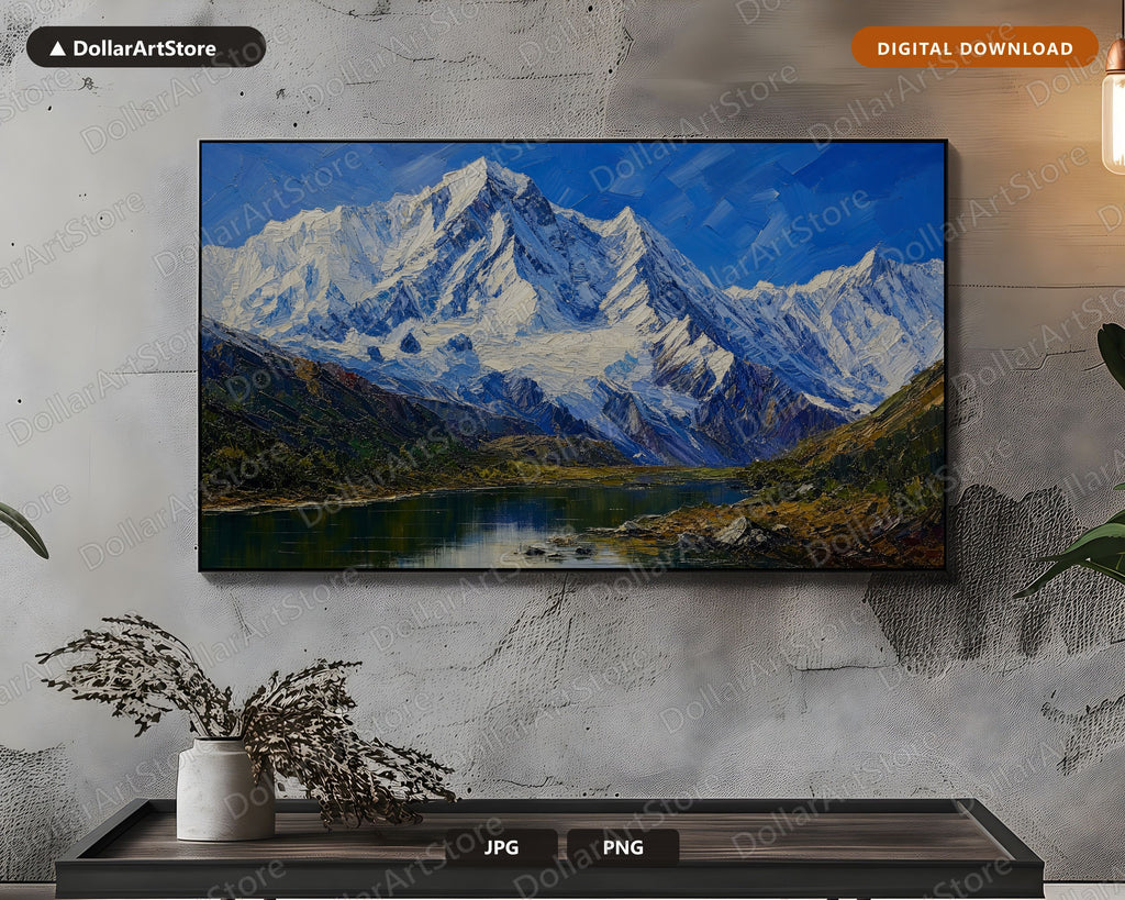 Cozy Mountain Landscape Frame TV Art, Snow Peak Scenic Samsung Frame TV Digital Download 4K