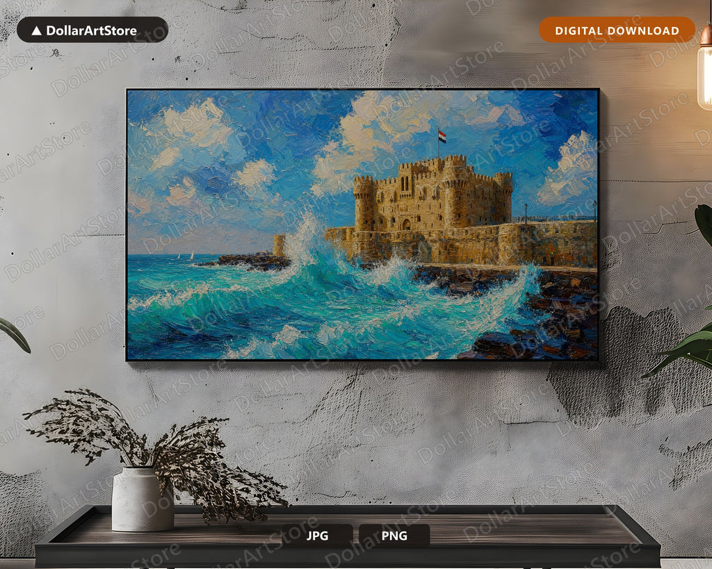 Cozy Middle East Citadel Frame TV Art, Samsung Frame TV Digital Download, 4K Coastal Scenery