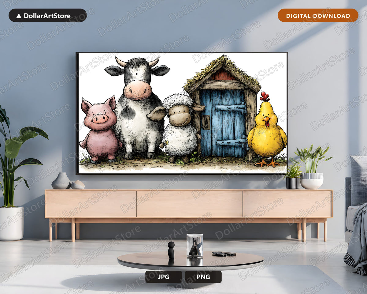 Cute Farm Animals Frame TV Art, Samsung Frame TV Digital Download, 4K Barnyard Screensaver