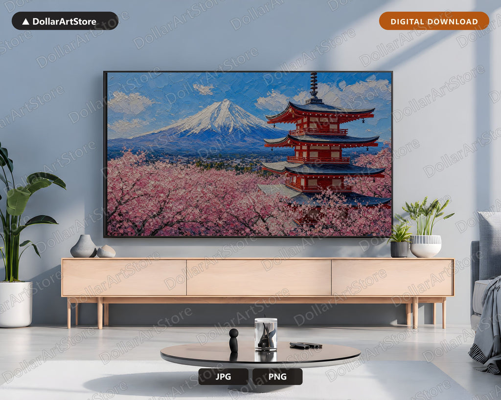 Cozy East Asia Frame TV Art, Samsung Frame TV Digital Download, 4K Scenic Landscape with Japanese Pagoda
