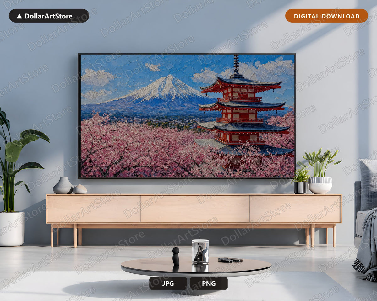 Cozy East Asia Frame TV Art, Samsung Frame TV Digital Download, 4K Scenic Landscape with Japanese Pagoda