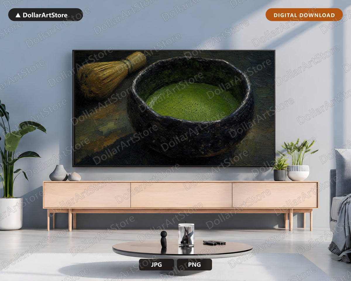 Cozy Matcha Bowl Frame TV Art, Samsung Frame TV Digital Download, 4K Textured Asian Screensaver