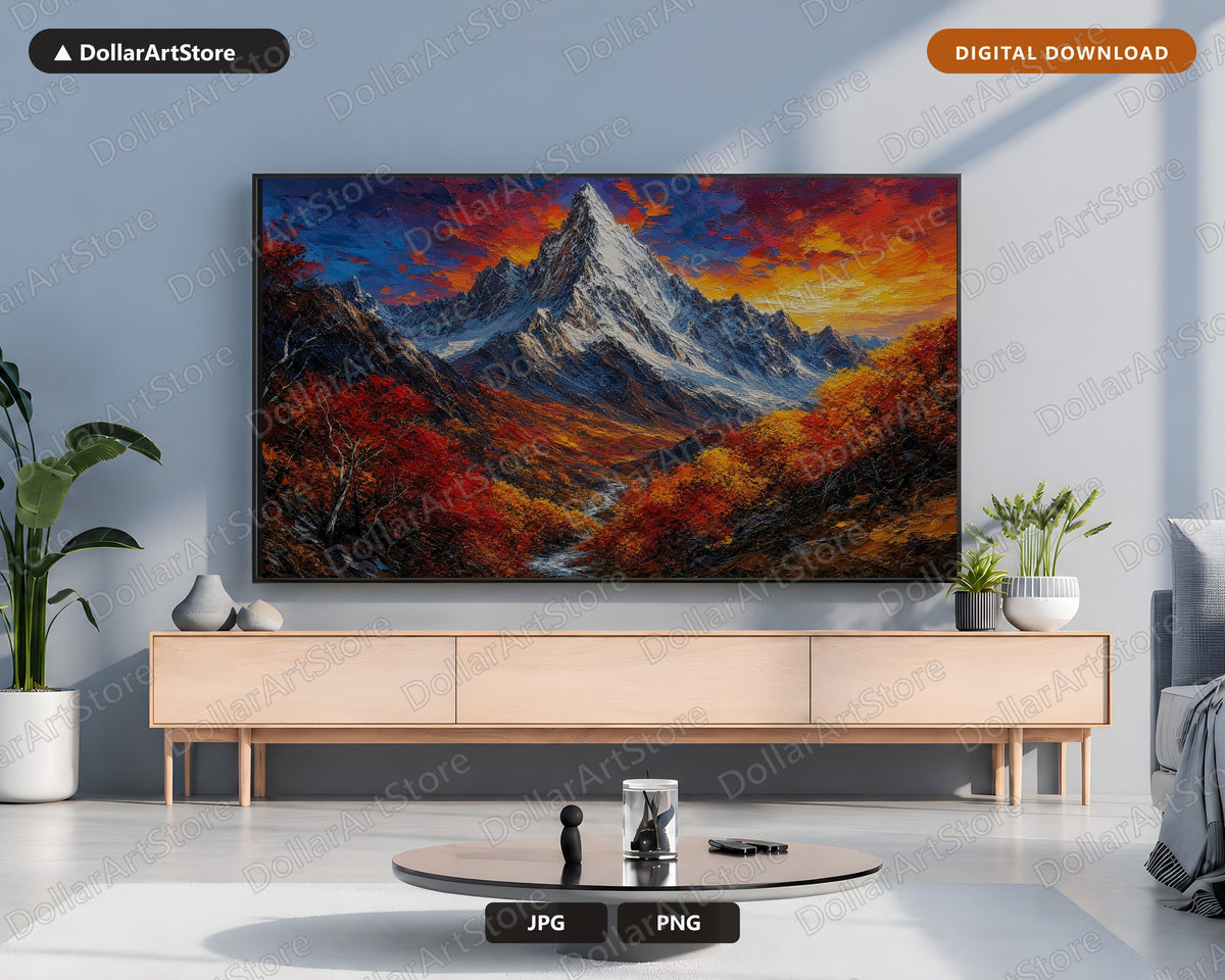 Snowy Mountain Landscape Frame TV Art, Samsung Frame TV Digital Download, 4K Scenic Autumn Valley Screensaver