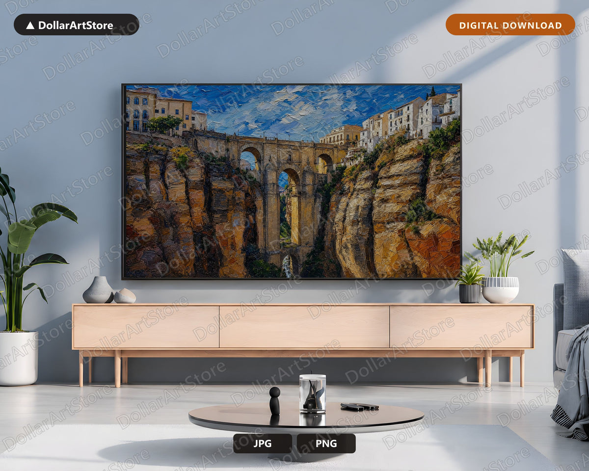 Cozy Historic Gorge Frame TV Art, Textured Scenic Landscape Samsung Frame TV Digital Download, 4K TV Screensaver Art