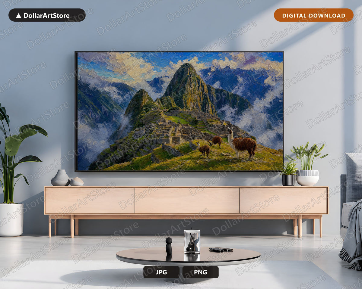 Machu Picchu Frame TV Art, Textured Mountain Scenery, Samsung Frame TV Digital Download 4K