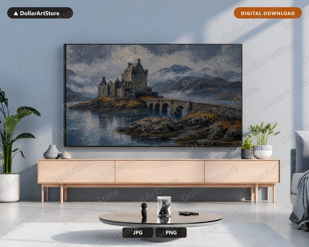 Cozy Textured Castle Frame TV Art, Scottish Highlands Scenery Samsung Frame TV Digital Download 4K