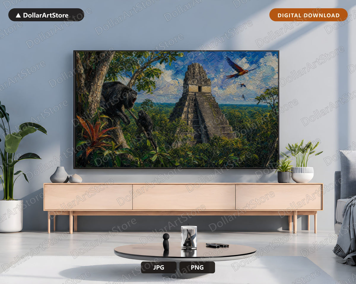 Mayan Temple Jungle Ruins Textured Scenery Frame TV Art