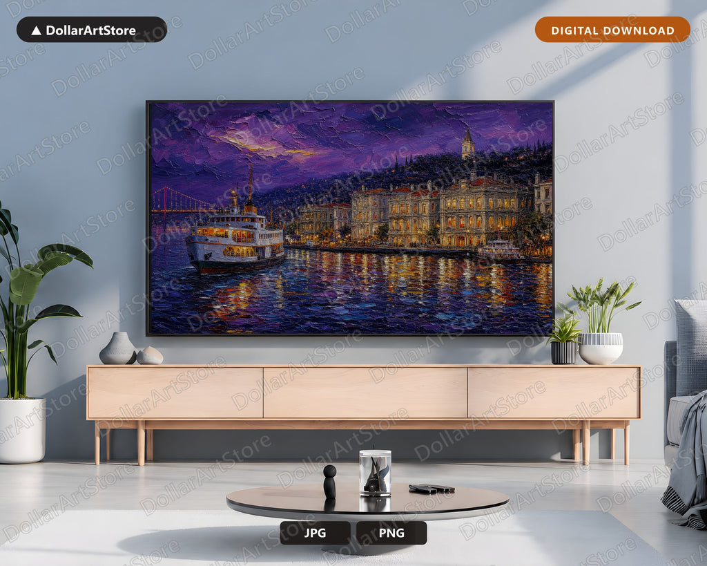 Cozy Istanbul Frame TV Art, Textured Night Scene Samsung TV Digital Download, 4K Scenic Screensaver