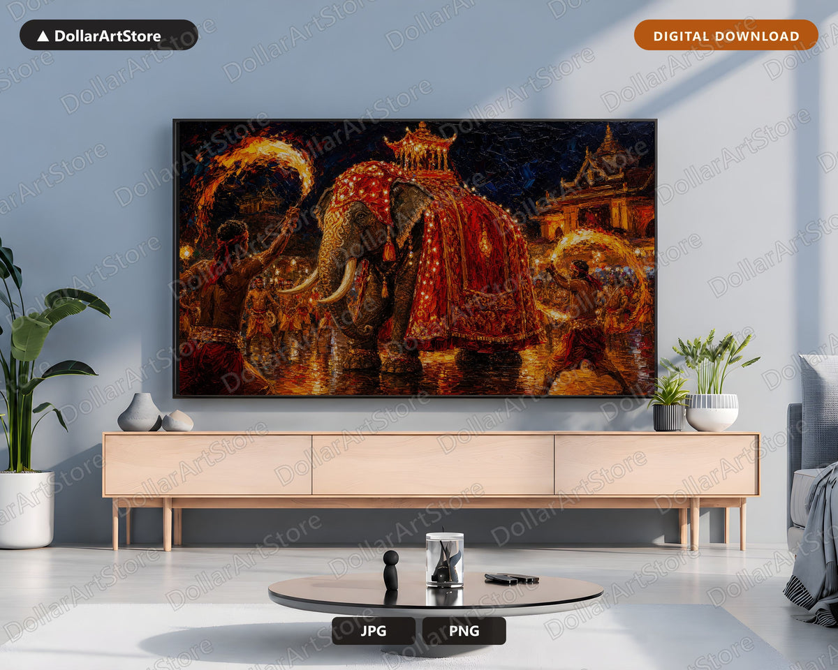 Cozy Textured Elephant Parade Frame TV Art, Samsung TV Digital Download, 4K Earthy Decor