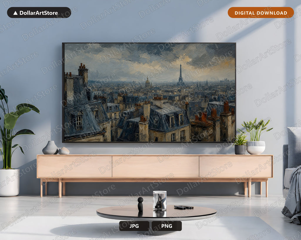 Cozy Paris Cityscape Frame TV Art, Eiffel Tower Samsung Frame TV Digital Download 4K