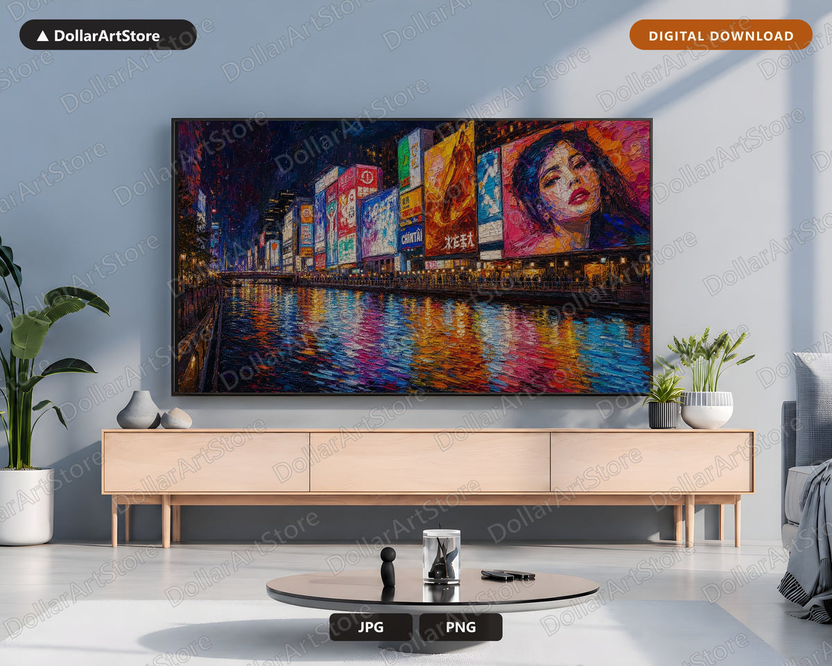 Vibrant Neon City Scenery Frame TV Art, Samsung Frame TV Digital Download, 4K Urban Night