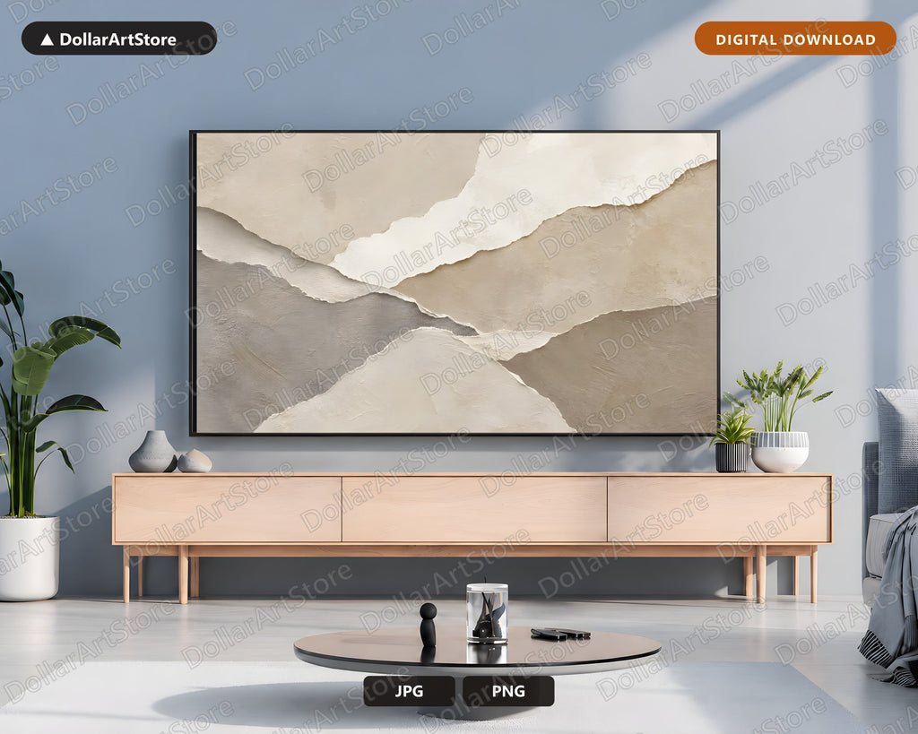 Neutral Abstract Frame TV Art, Minimalist Beige Layered Samsung TV Screensaver, 4K Digital Download
