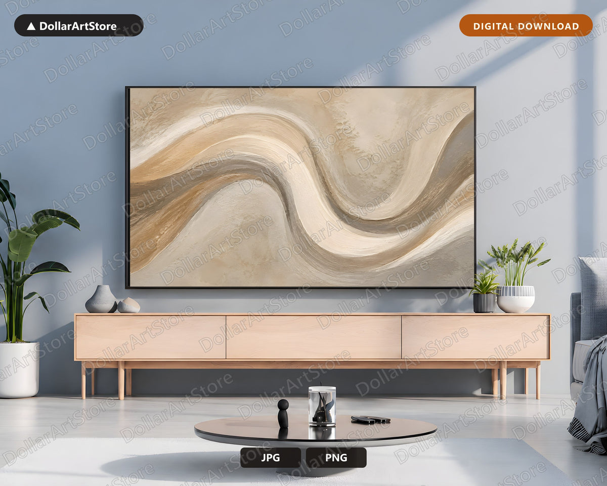 Neutral Abstract Frame TV Art, Samsung Frame TV Digital Download, 4K Flowing Waves Screensaver