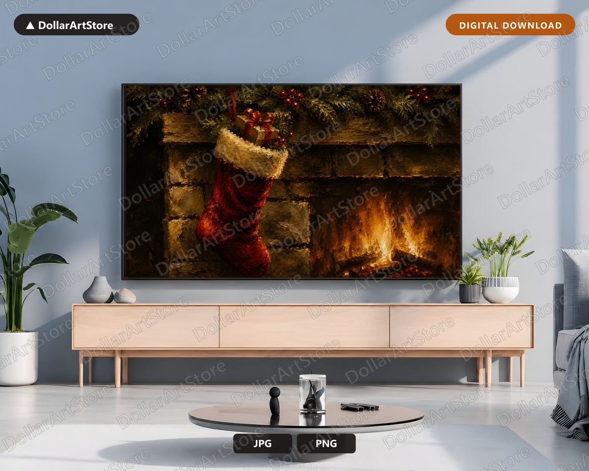 Cozy Christmas Fireplace Frame TV Art, Samsung Frame TV Digital Download, 4K Holiday Screensaver