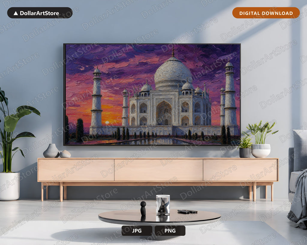 Cozy Taj Mahal Sunset Frame TV Art, Samsung TV Digital Download 4K Textured Screensaver