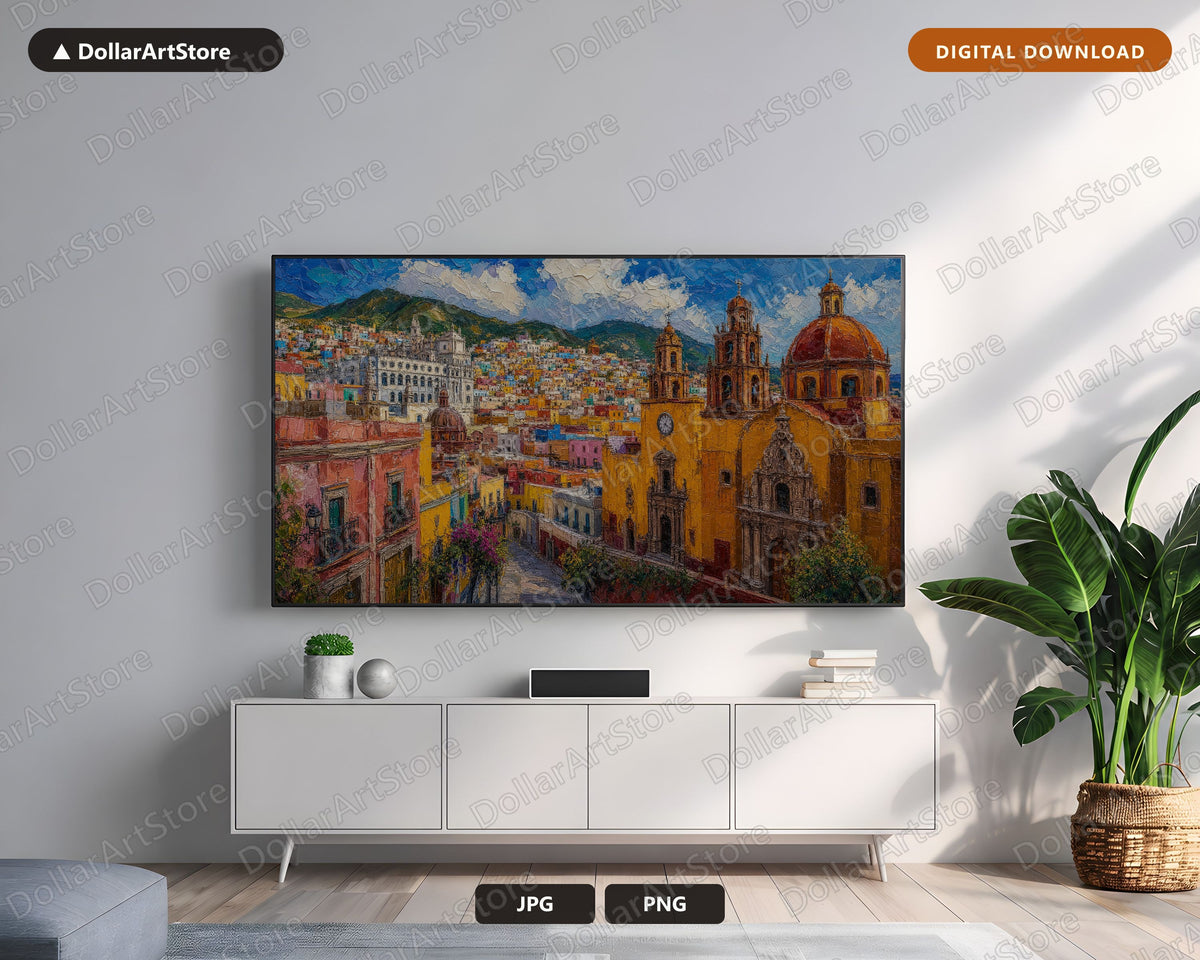 Cozy Colonial Town Frame TV Art, Samsung Frame TV Digital Download, 4K Scenic Latin American Screensaver