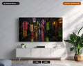 Moody Neon Street Frame TV Art, Dark Urban Scenery Samsung TV Download, Cozy Rainy East Asia 4K
