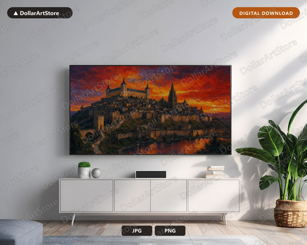 Toledo Old Town Skyline Frame TV Art, Cozy Earthy Scenery, Samsung Frame TV 4K Digital Download