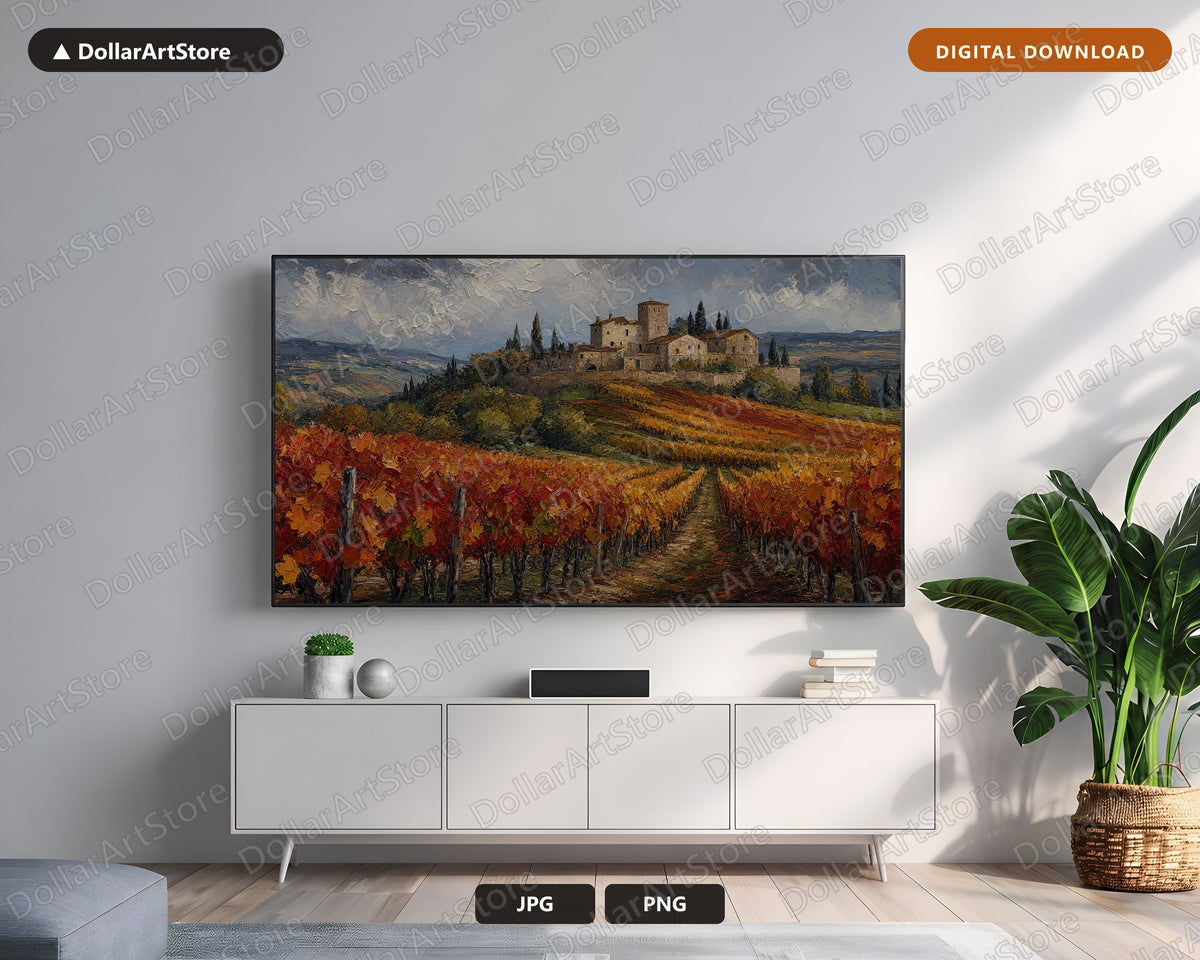 Cozy Tuscan Vineyard Frame TV Art, Samsung Frame Digital Download, 4K Autumn Landscape Screensaver