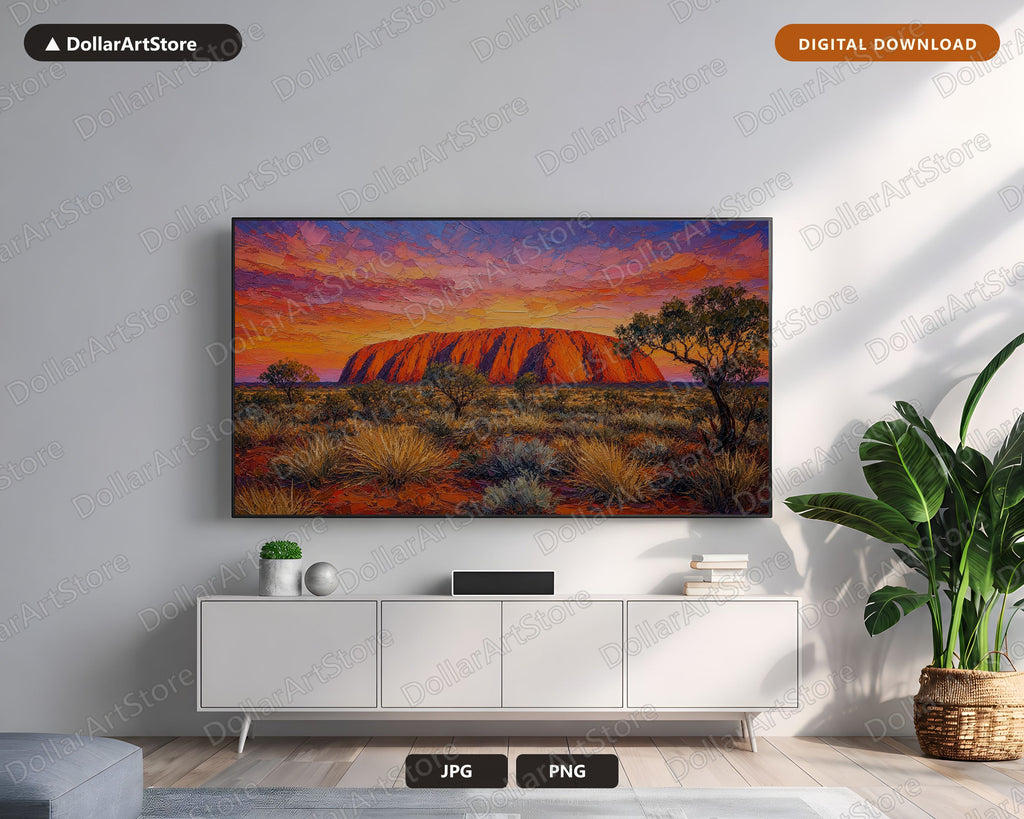 Uluru Sunset Frame TV Art, Cozy Desert Landscape Samsung Frame TV Digital Download 4K