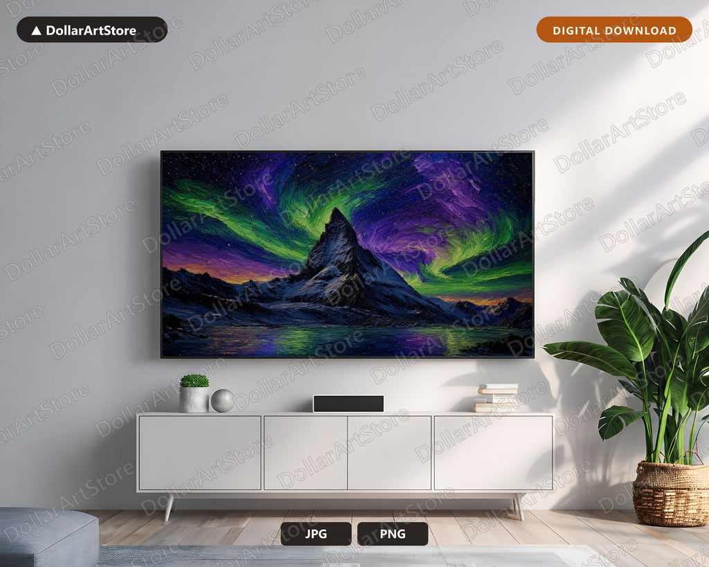 Arctic Mountain Aurora Frame TV Art, Northern Lights Samsung Frame TV Digital Download 4K