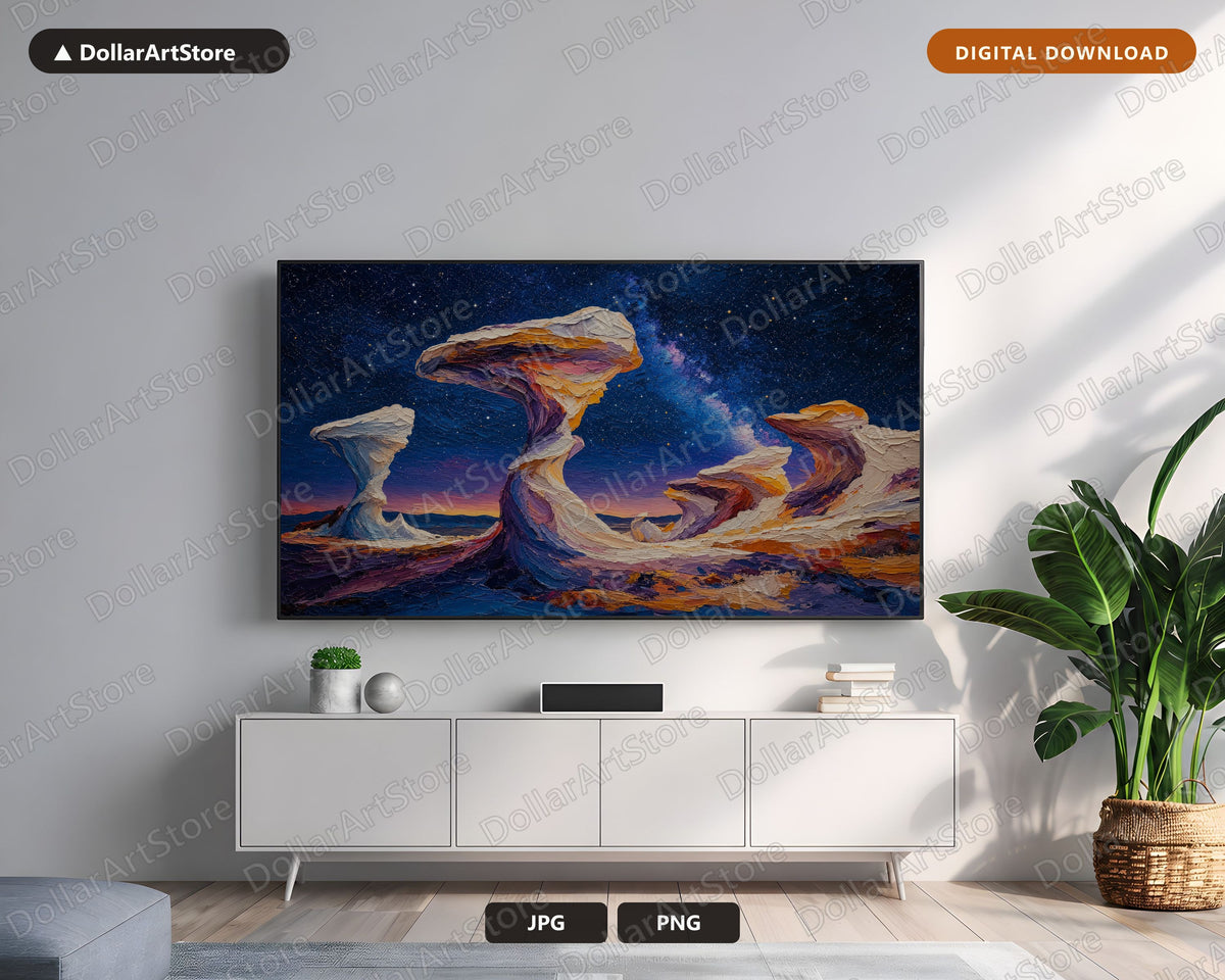 Cozy Desert Landscape Frame TV Art, Samsung Frame TV Digital Download, Starry Night Scenery 4K