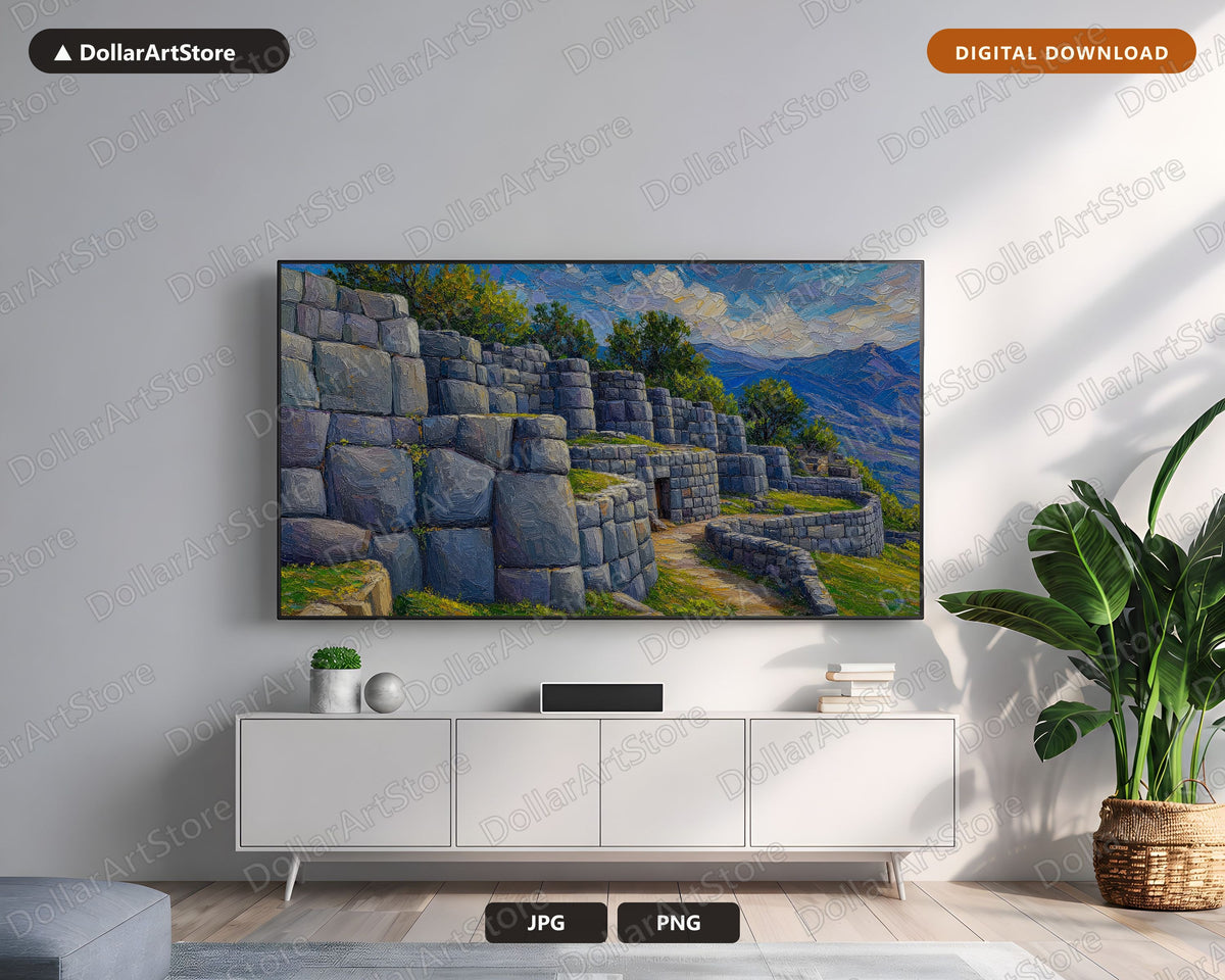Cozy Rustic Ruins Frame TV Art, Samsung Frame TV Digital Download, 4K Textured Landscape Screensaver