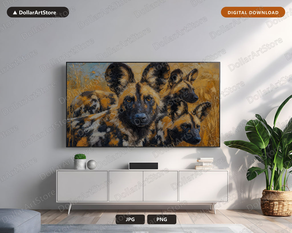 African Wild Dogs Frame TV Art, Samsung Frame TV Digital Download, 4K Earthy Textured Screensaver