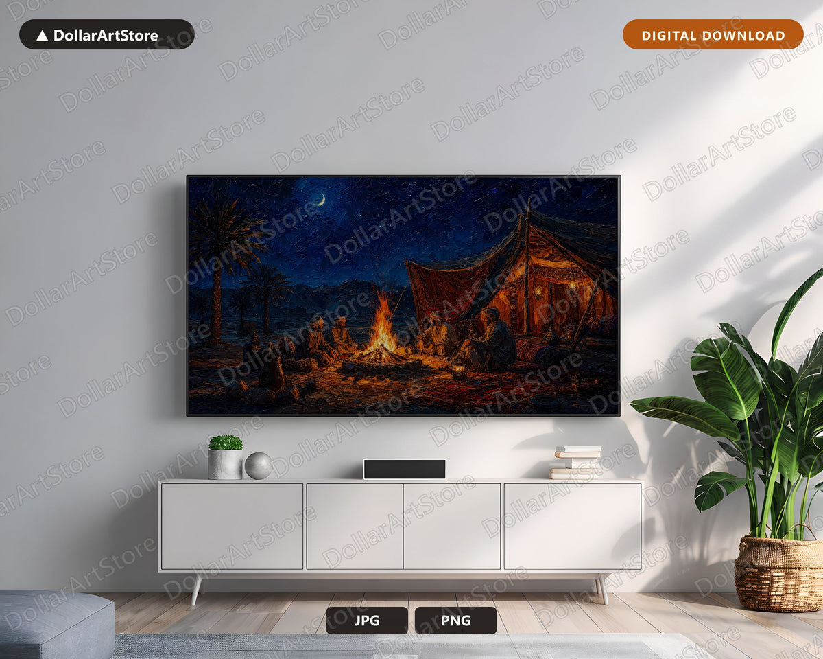 Cozy Desert Night Frame TV Art, Starry Sky Campfire Samsung TV Screensaver Download