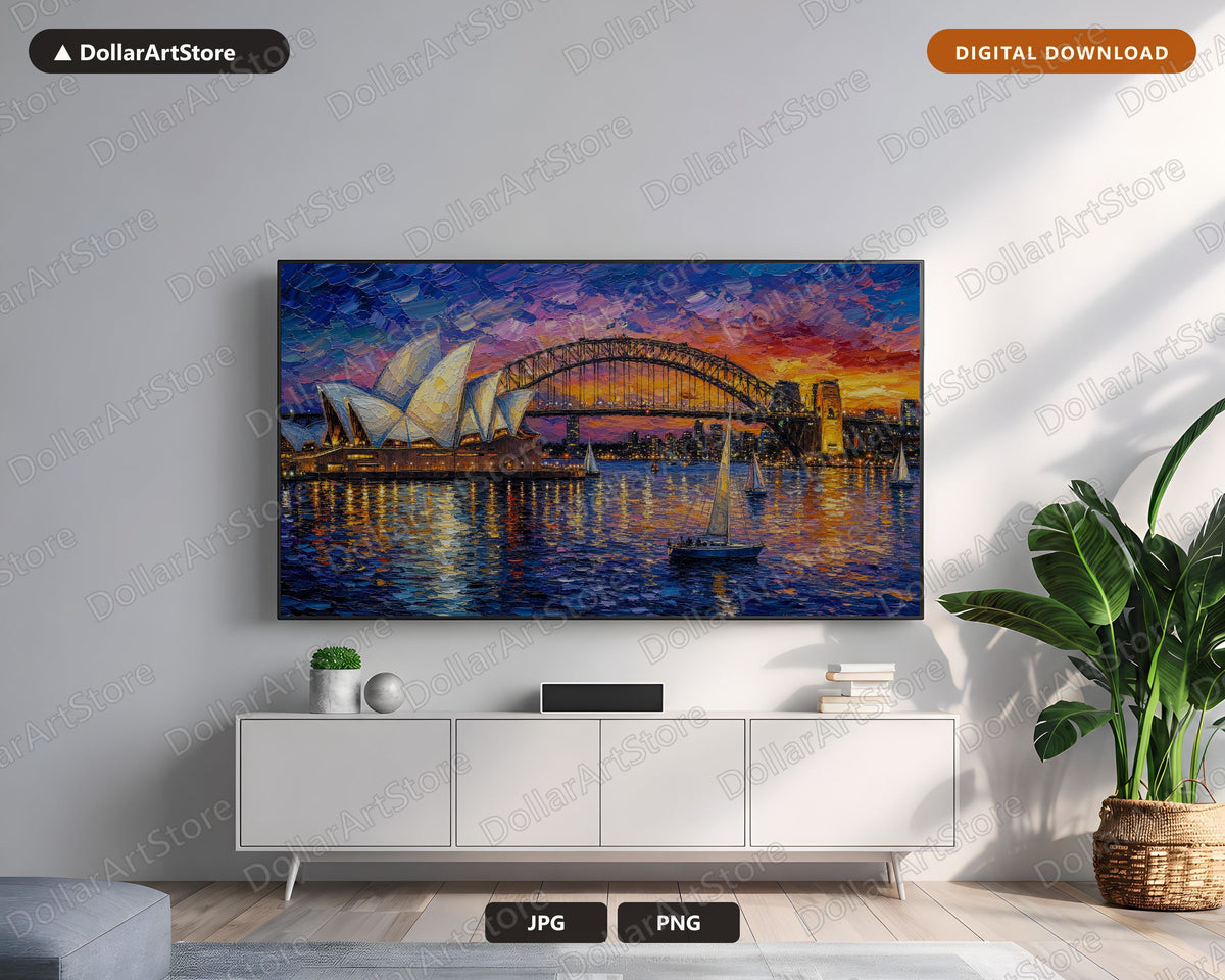 Sydney Harbour Textured Frame TV Art, Samsung Frame TV Digital Download, 4K Scenic Screensaver